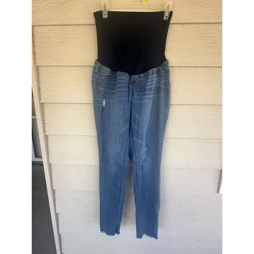 1822 Denim Maternity Skinny Jeans Blue Size 14/32 Distressed Raw Hem